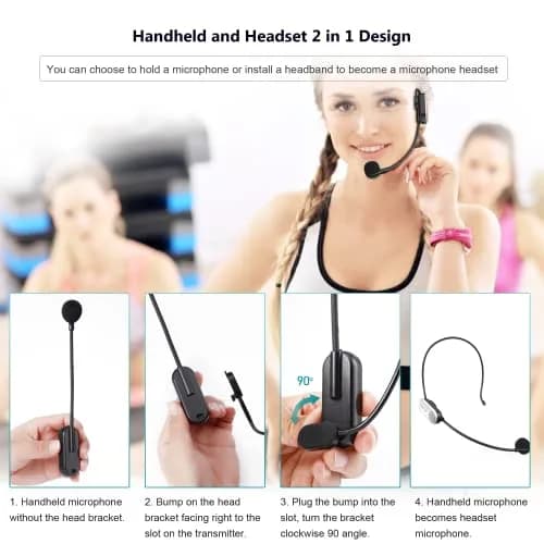 Bietrun UHF Wireless Microphone Headset & Handheld 2-in-1, 165ft Range, 6H Battery, 1/4'' Plug | Professional Karaoke & PA System Mic thumbnail 5