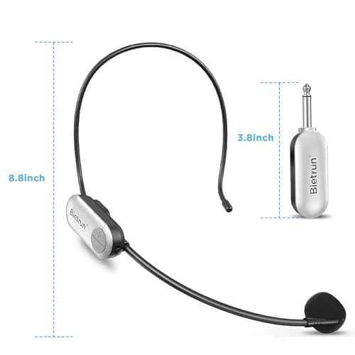 Bietrun UHF Wireless Microphone Headset & Handheld 2-in-1, 165ft Range, 6H Battery, 1/4'' Plug | Professional Karaoke & PA System Mic thumbnail 8
