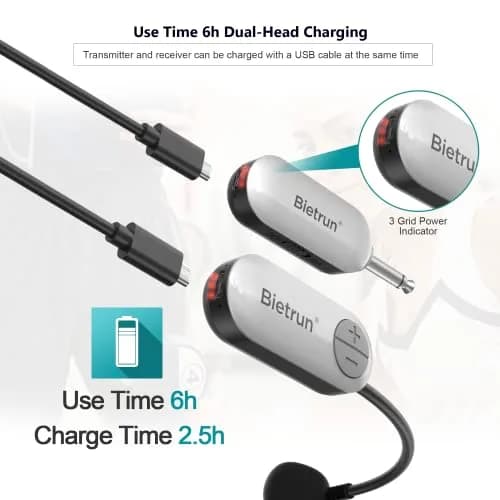 Bietrun UHF Wireless Microphone Headset & Handheld 2-in-1, 165ft Range, 6H Battery, 1/4'' Plug | Professional Karaoke & PA System Mic thumbnail 3