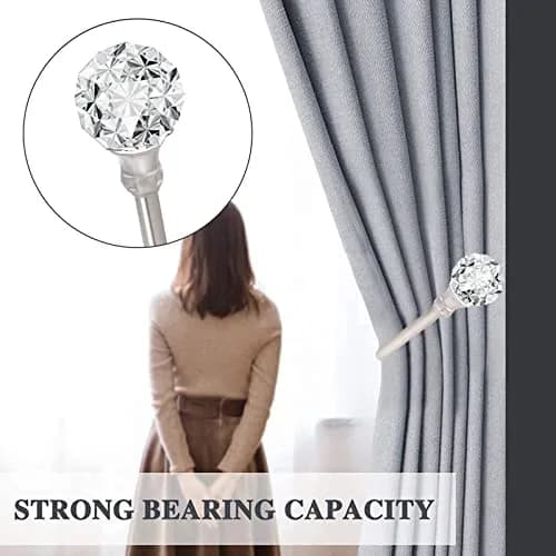 KOLAKO Crystal Ball Curtain Holdbacks, U Shaped Wall Mounted Drapery Hooks with Crystal Ball, 2-Pack Silver thumbnail 4