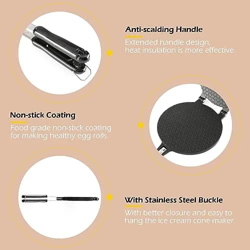 Dyna-Living Waffle Cone Maker Ice Cream Cone Maker, 17cm (6.7") Round Shape | Gas Stove Compatible thumbnail 5