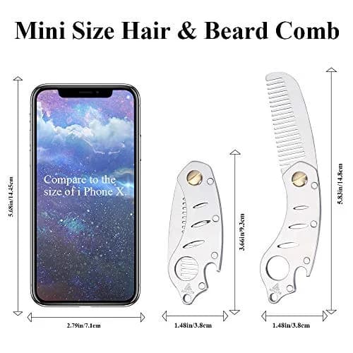 AhfuLife Stainless Steel Hair & Beard Comb | Anti-Static, Portable, Gift Boxed (15*3.6cm open, 9*3.6cm closed, 60g) thumbnail 2