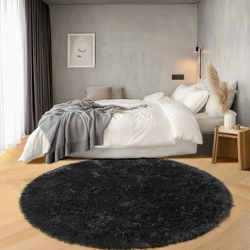 ONASAR Black Round Area Rug 5ft | Ultra Soft Plush Floor Mat for Kids & Living Room thumbnail 6