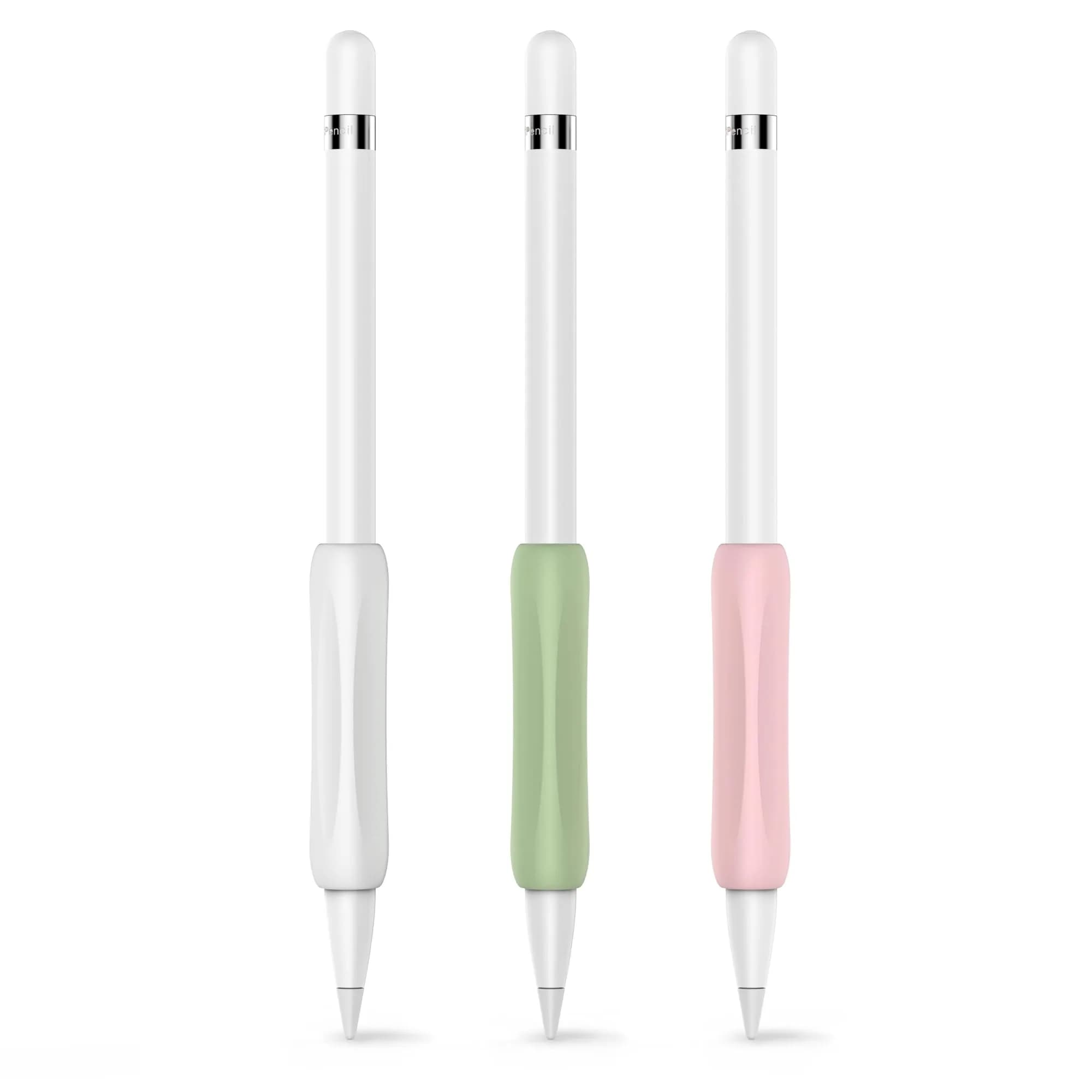 Delidigi Apple Pencil Grip, Ergonomic Silicone Sleeve for 1st/2nd Gen | Anti-Slip, No-Roll, Comfortable Fit — White, Pink, Avocado Green