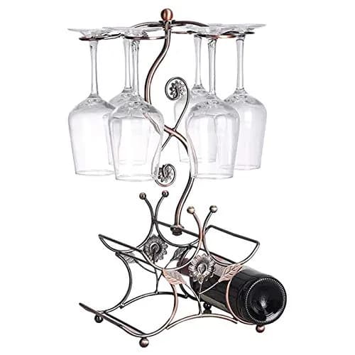 FIRE ROSE Wine Rack and Glass Holder - 6 Bottles, 4 Glasses | Bronze Finish thumbnail 6