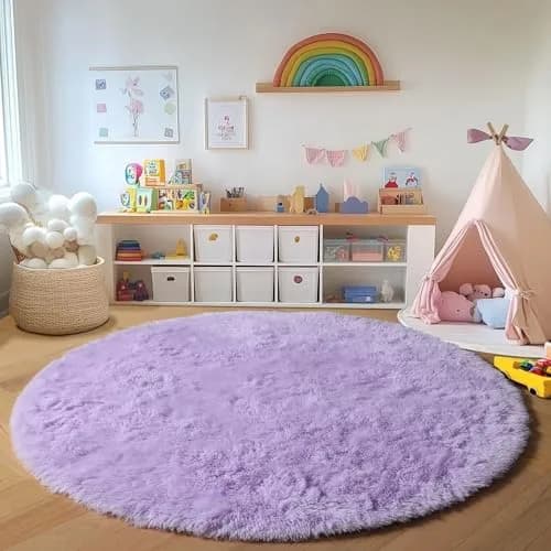 ONASAR Light Purple Round Rug 5ft | Fluffy Plush Kids Bedroom Decor thumbnail 4