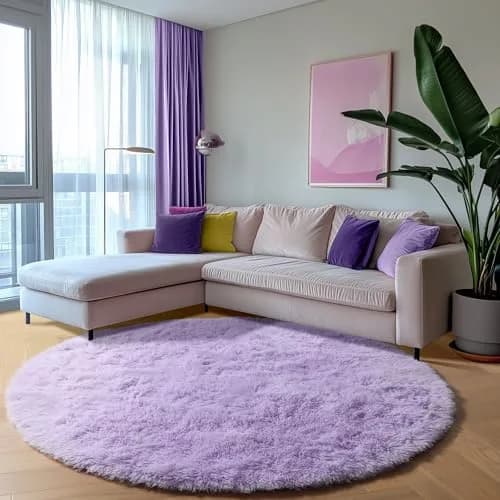 ONASAR Light Purple Round Rug 5ft | Fluffy Plush Kids Bedroom Decor thumbnail 6