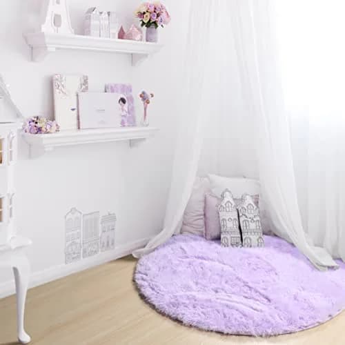 ONASAR Light Purple Round Rug 5ft | Fluffy Plush Kids Bedroom Decor thumbnail 8