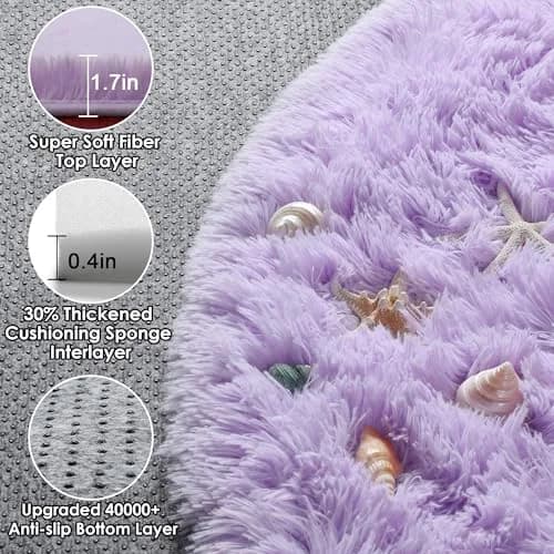 ONASAR Light Purple Round Rug 5ft | Fluffy Plush Kids Bedroom Decor thumbnail 2