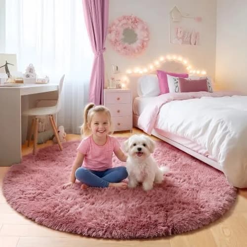 ONASAR Blush Round Area Rug 5ft | Plush Bedroom Circle Mat for Kids & Home (100-120c) thumbnail 1