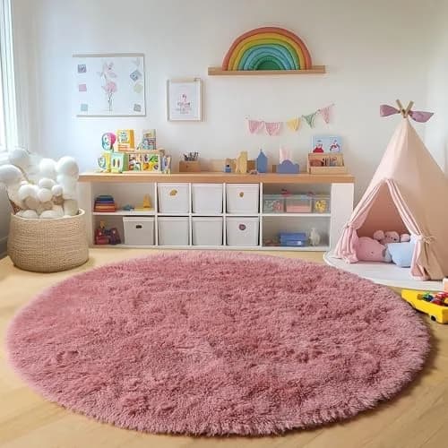 ONASAR Blush Round Area Rug 5ft | Plush Bedroom Circle Mat for Kids & Home (100-120c) thumbnail 4
