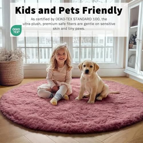 ONASAR Blush Round Area Rug 5ft | Plush Bedroom Circle Mat for Kids & Home (100-120c) thumbnail 5