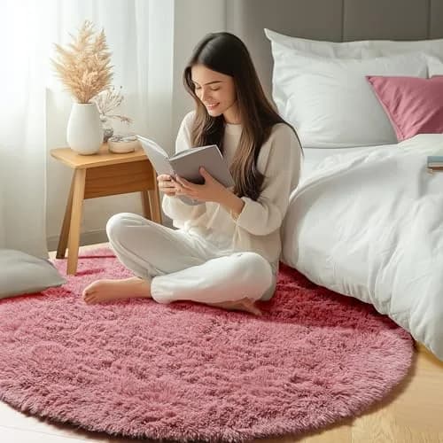 ONASAR Blush Round Area Rug 5ft | Plush Bedroom Circle Mat for Kids & Home (100-120c) thumbnail 6