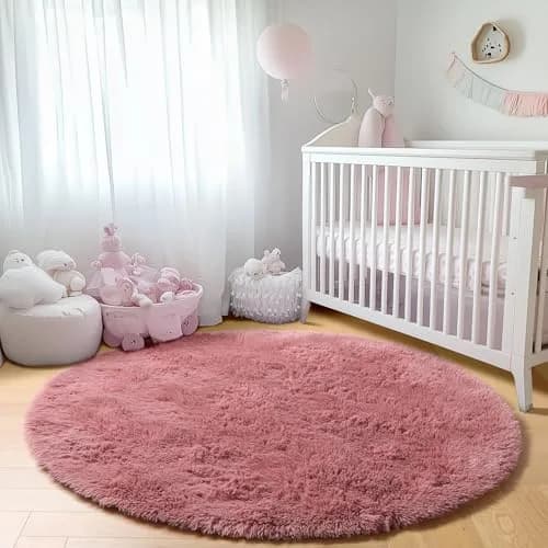 ONASAR Blush Round Area Rug 5ft | Plush Bedroom Circle Mat for Kids & Home (100-120c) thumbnail 8