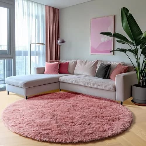 ONASAR Blush Round Area Rug 5ft | Plush Bedroom Circle Mat for Kids & Home (100-120c) thumbnail 3