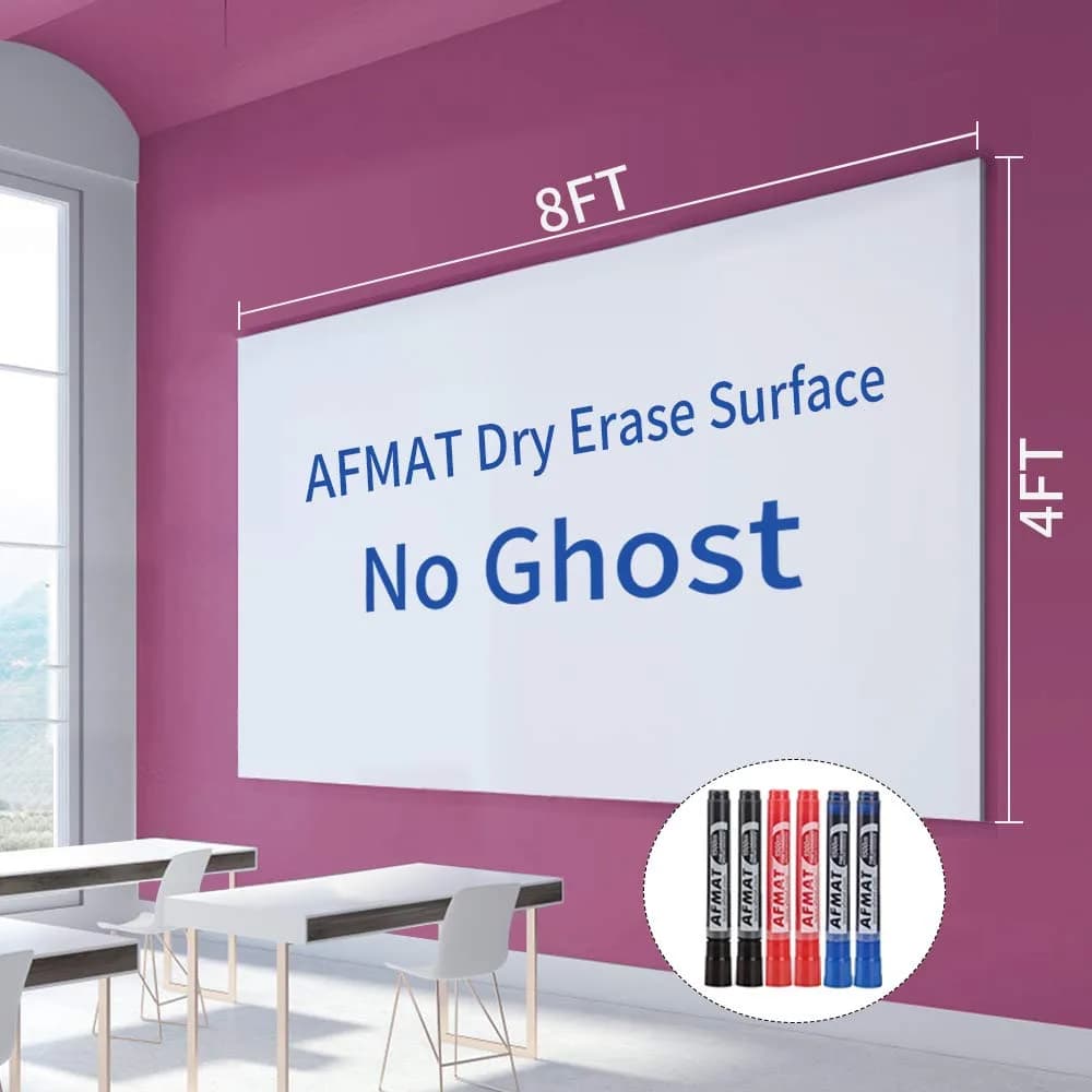 AFMAT Dry Erase Whiteboard Paper 6x4ft | No Ghosting, Thick PET Surface, Easy Peel & Stick Wall Decal — White