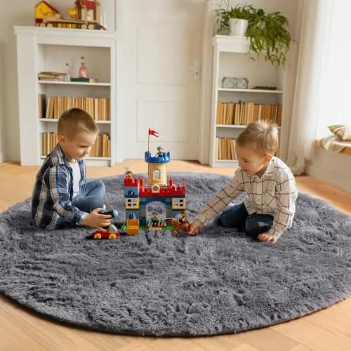ONASAR Grey Fluffy Round Rug 4ft | Soft Plush Non-Slip Circle Area Rug for Bedroom & Living Room thumbnail 4