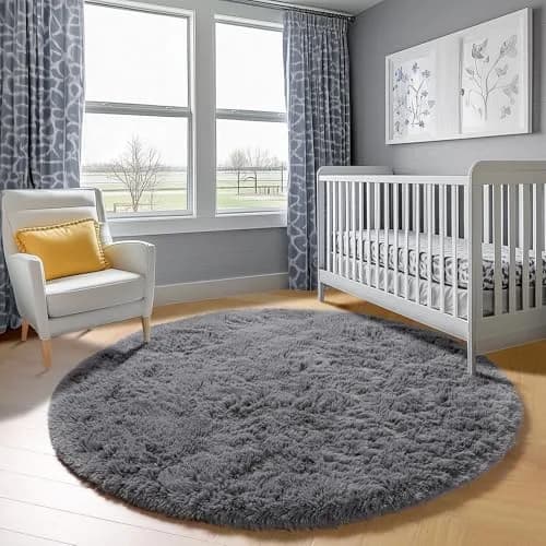 ONASAR Grey Fluffy Round Rug 4ft | Soft Plush Non-Slip Circle Area Rug for Bedroom & Living Room thumbnail 7