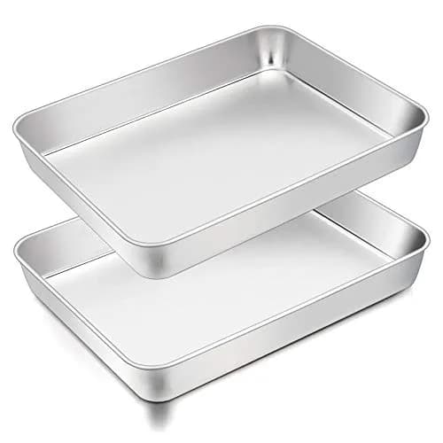 TeamFar Stainless Steel Baking Pan 25.4cm x 20.3cm x 5.1cm (2-Pack) | Healthy & Even Heat for Cakes & Brownies thumbnail 1