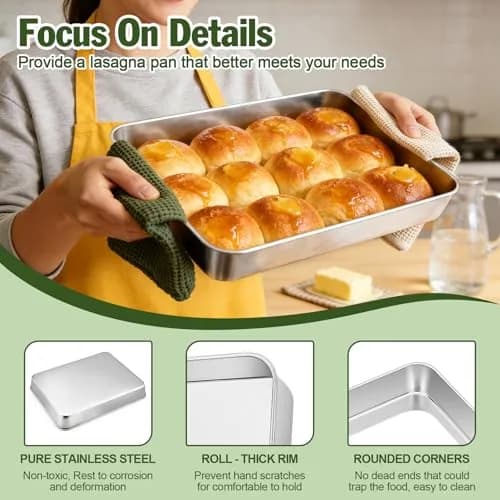 TeamFar Stainless Steel Baking Pan 25.4cm x 20.3cm x 5.1cm (2-Pack) | Healthy & Even Heat for Cakes & Brownies thumbnail 4