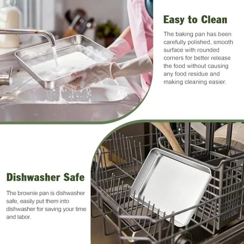TeamFar Stainless Steel Baking Pan 25.4cm x 20.3cm x 5.1cm (2-Pack) | Healthy & Even Heat for Cakes & Brownies thumbnail 6