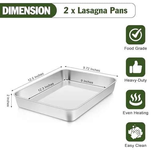 TeamFar Stainless Steel Baking Pan 25.4cm x 20.3cm x 5.1cm (2-Pack) | Healthy & Even Heat for Cakes & Brownies thumbnail 2