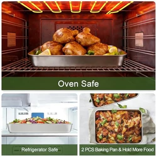 TeamFar Stainless Steel Baking Pan 25.4cm x 20.3cm x 5.1cm (2-Pack) | Healthy & Even Heat for Cakes & Brownies thumbnail 3