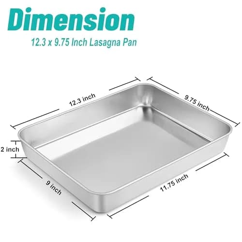 TeamFar Lasagna Pan 12.3" x 9.75" x 2" | Heavy Gauge Stainless Steel, Deep Sides, Dishwasher Safe thumbnail 2