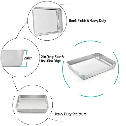 TeamFar Lasagna Pan 12.3" x 9.75" x 2" | Heavy Gauge Stainless Steel, Deep Sides, Dishwasher Safe thumbnail 3