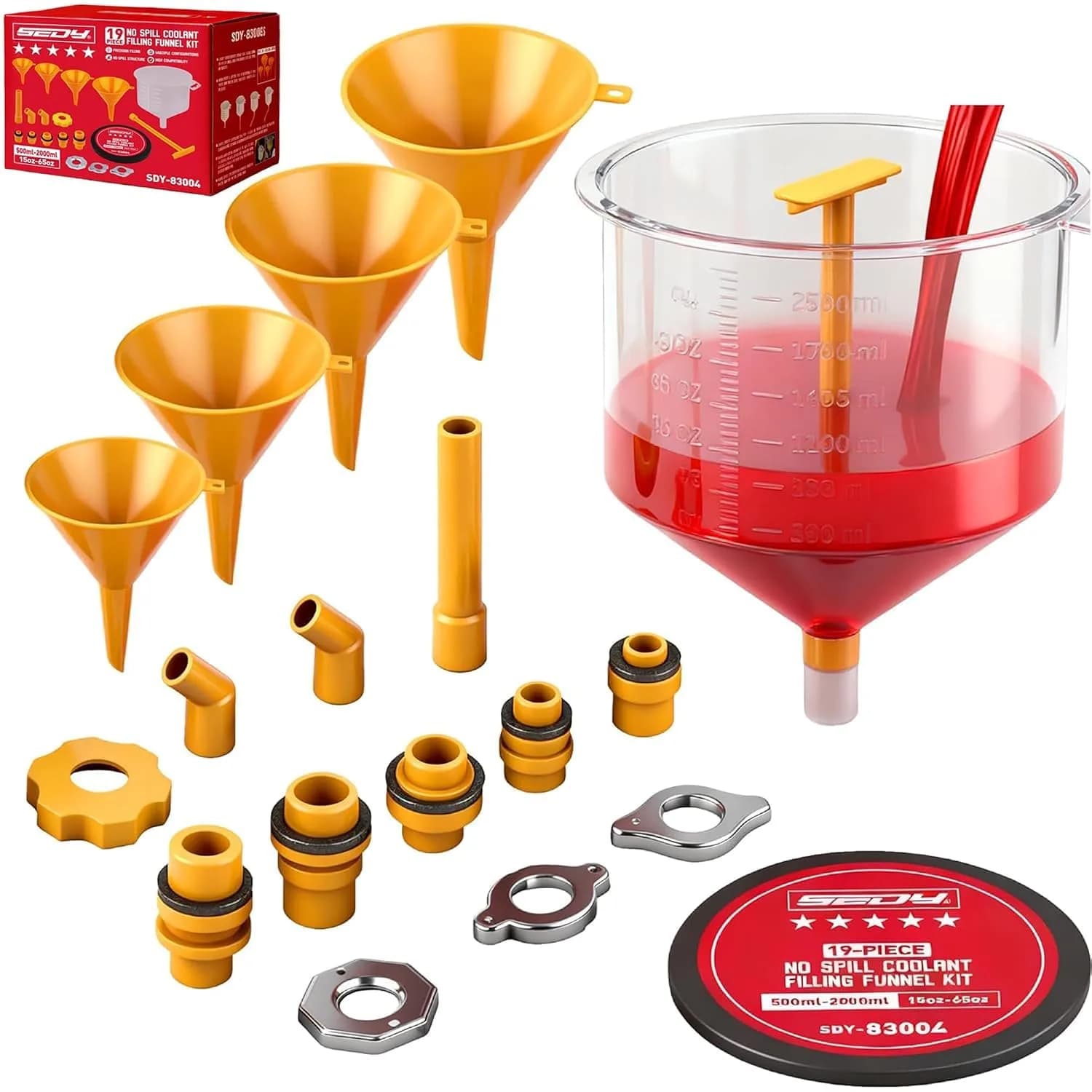 SEDY Ultimate No Spill Coolant Funnel Kit 19-Piece Set | Radiator Bleeder & Filler Tool - main product image