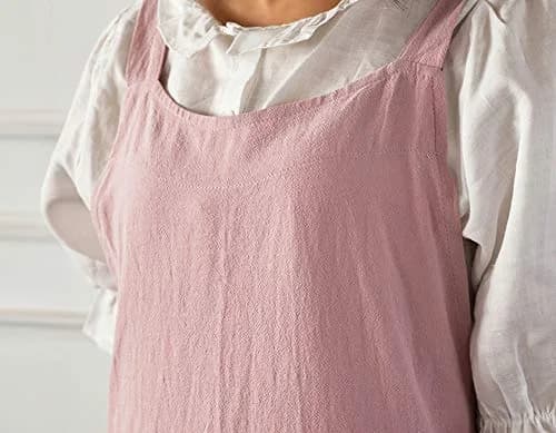NEWGEM Japanese Cotton Cross Back Pinafore Apron for Women with Pockets Pink 80cm (31.5in) | Breathable Linen Blend for Kitchen & Art thumbnail 5