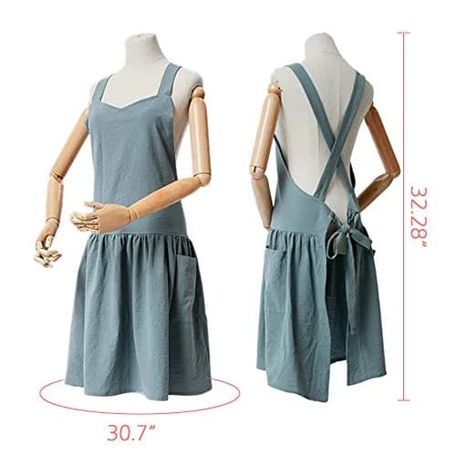 NEWGEM Japanese Cotton Cross Back Pinafore Apron for Women with Pockets Pink 80cm (31.5in) | Breathable Linen Blend for Kitchen & Art thumbnail 6