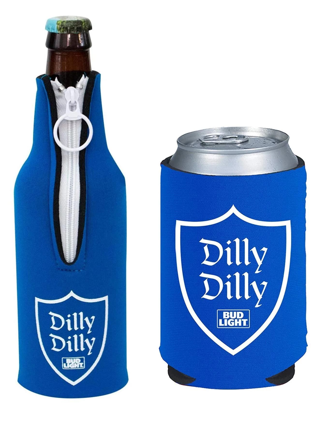 Kolder Bud Light Dilly Dilly Beer Coolie Insulator Sleeve Holder Huggie Can & Bottle Set (Large, Foam/Neoprene) — Bud Light Dilly Dilly
