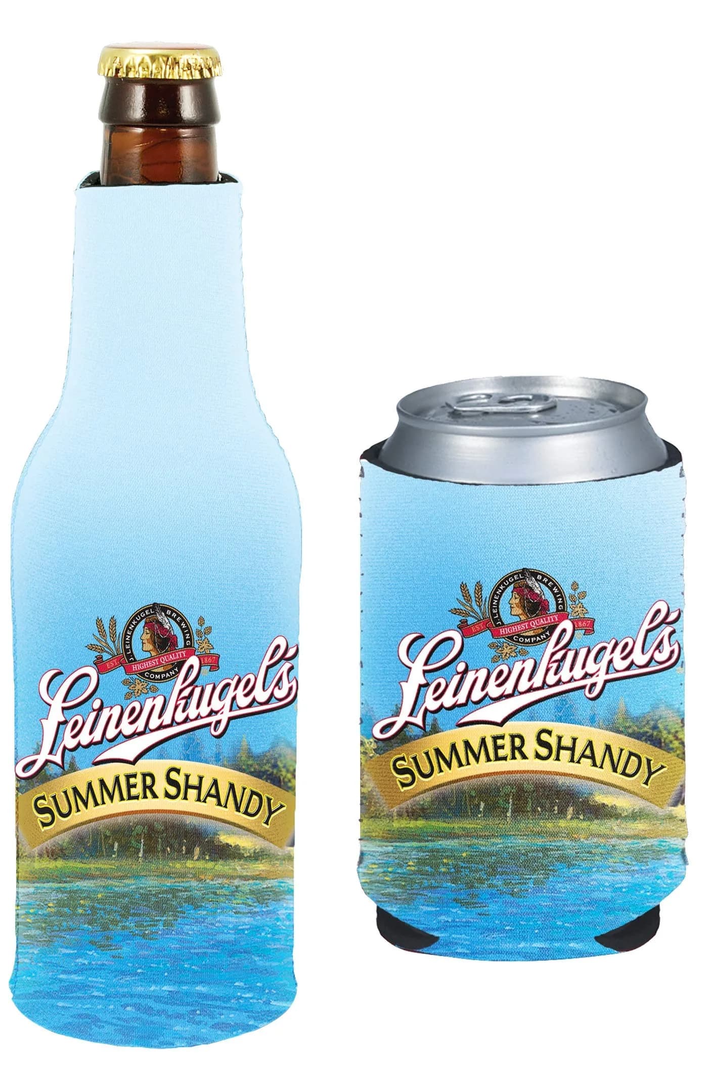 Kolder Bud Light Dilly Dilly Beer Coolie Insulator Sleeve Holder Huggie Can & Bottle Set (Large, Foam/Neoprene) — Leinenkugels Summer Shandy