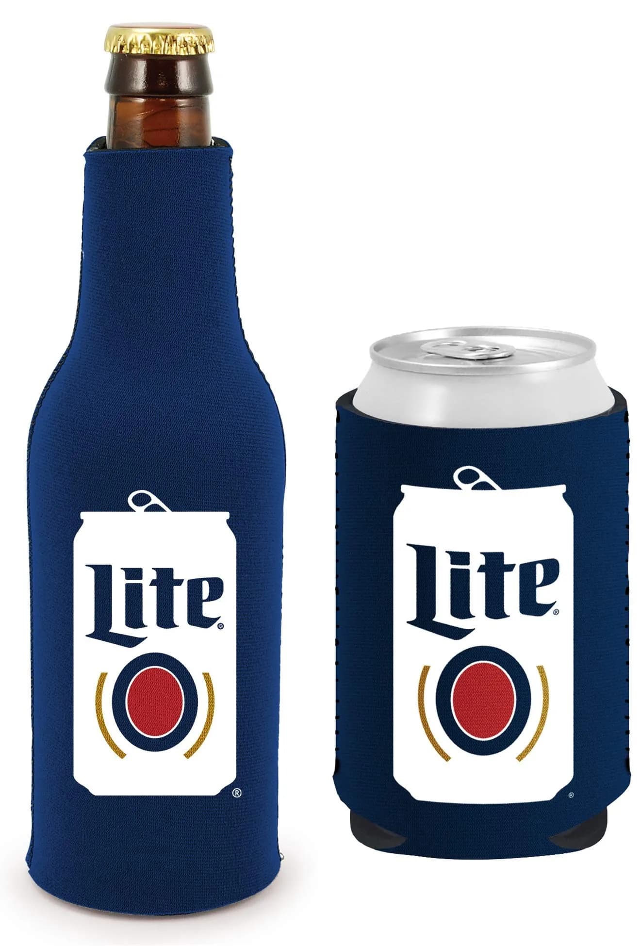 Kolder Bud Light Dilly Dilly Beer Coolie Insulator Sleeve Holder Huggie Can & Bottle Set (Large, Foam/Neoprene) — Miller Lite Minimalist