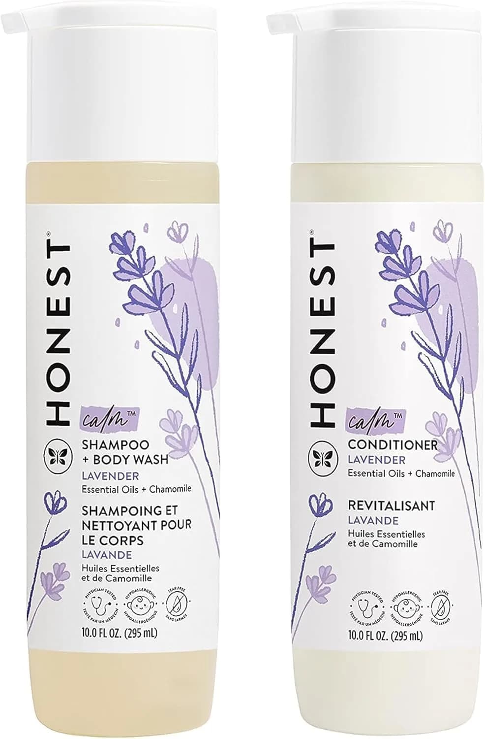 The Honest Company Calming Lavender Shampoo, Body Wash & Conditioner Duo 590ml (20 fl oz) | Gentle, Tear-Free, Family-Safe — Chamomile,Lavender