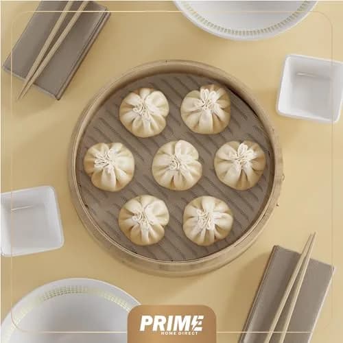 Prime Home Direct Bamboo Steamer Basket 30 cm (12 Inch) 2-Tier with Lid, 50 Liners, Chopsticks & Sauce Dish | Authentic Asian Steaming for Home Cooks thumbnail 7