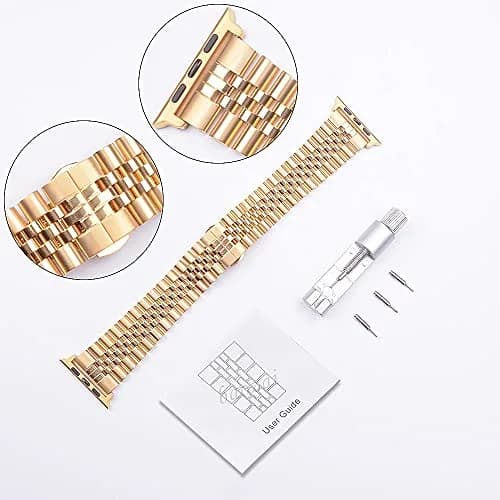 baozai Compatible with Apple Watch 42mm 41mm 40mm 38mm | Stainless Steel Band with Butterfly Clasp for Women, Gold thumbnail 4