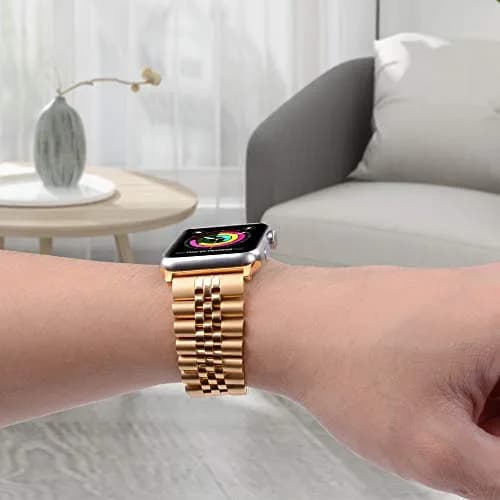 baozai Compatible with Apple Watch 42mm 41mm 40mm 38mm | Stainless Steel Band with Butterfly Clasp for Women, Gold thumbnail 6