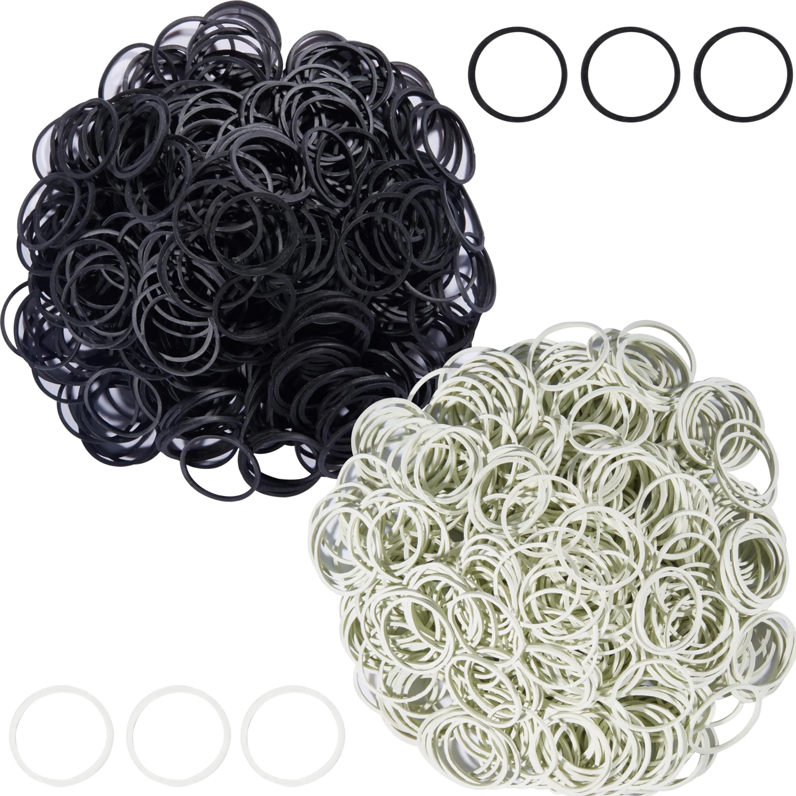 AMUU Mini Rubber Bands 1200pcs (3mm x 1.6cm) | Soft Elastic Bands for Office, Home, and Packages — Black,White-1200Pcs