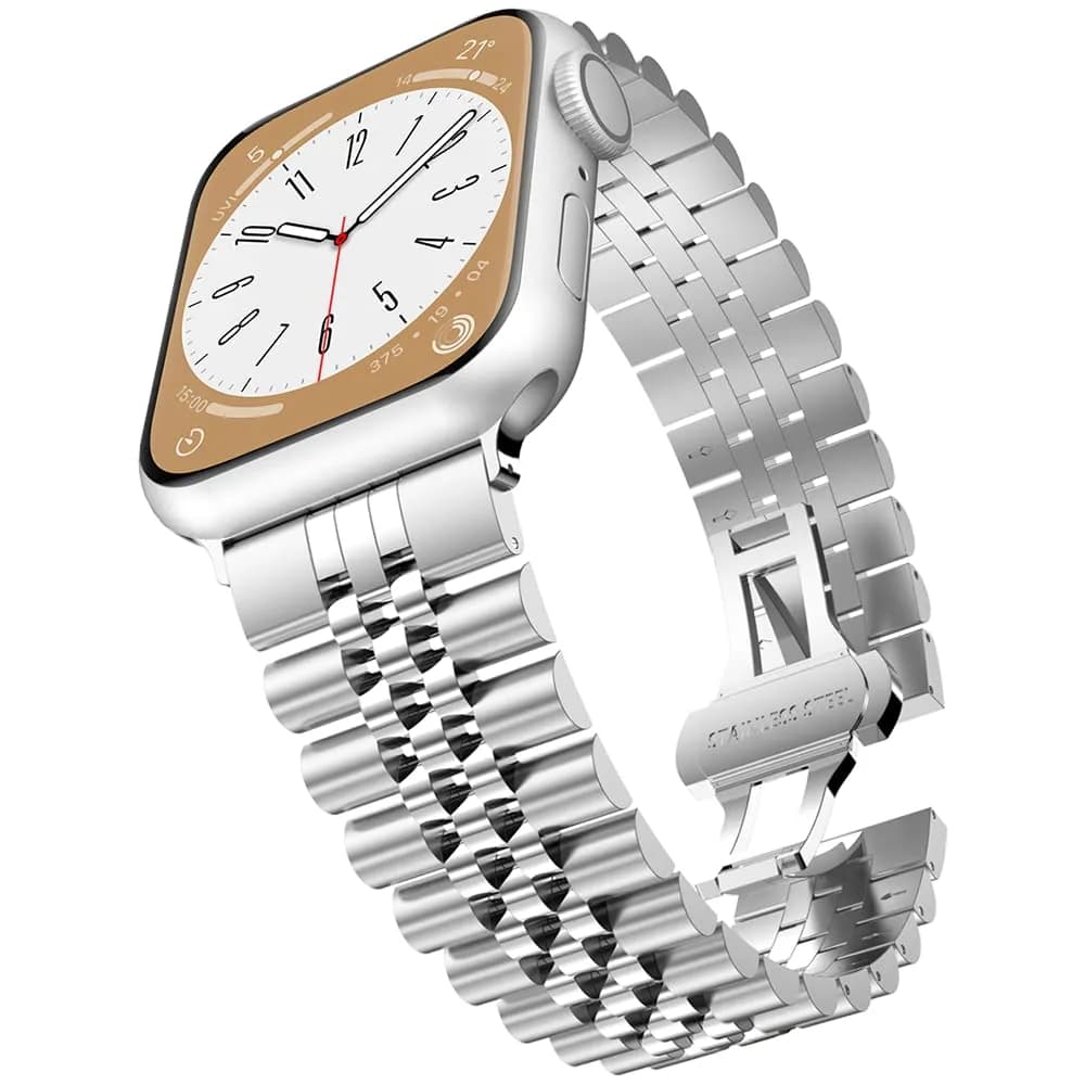 baozai Silver Stainless Steel Watch Band for Apple Watch 42mm/41mm/40mm/38mm Series 1/2/3/4/5/6/7/8/SE