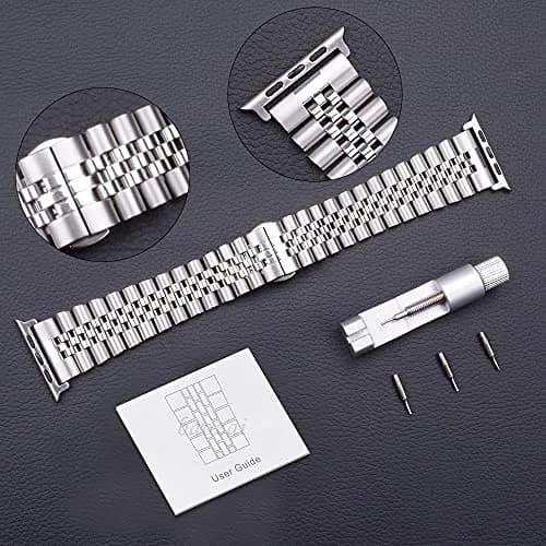 baozai Silver Stainless Steel Watch Band for Apple Watch 42mm/41mm/40mm/38mm Series 1/2/3/4/5/6/7/8/SE thumbnail 4