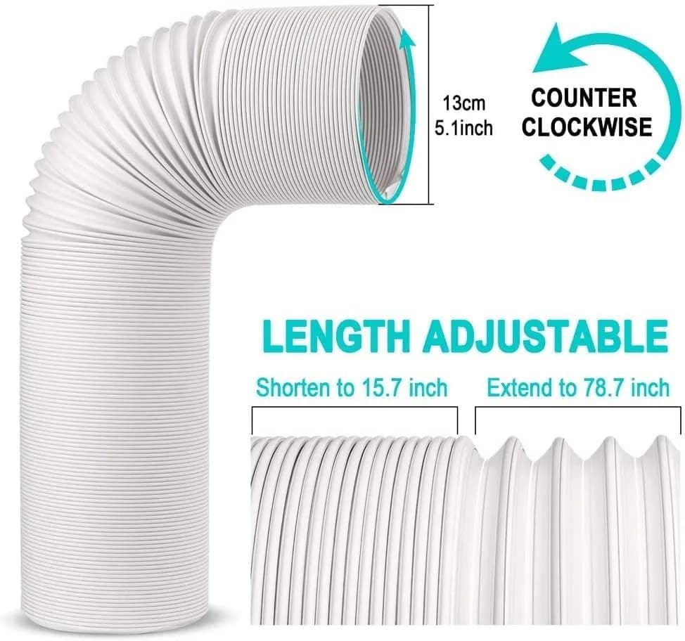Jin&Bao 5.1" (13 cm) AC Hose, 2m (78.7") Length Portable Air Conditioner Exhaust Hose, Clockwise Thread, Universal Replacement | Durable Polypropylene & Stainless Steel thumbnail 2