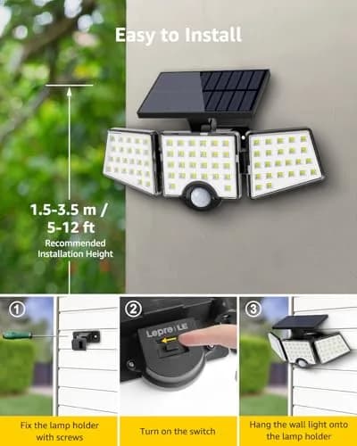 Lepro Solar Lights for Outside 2 Pack | 3 Adjustable Heads 270° Wide Angle Waterproof thumbnail 6