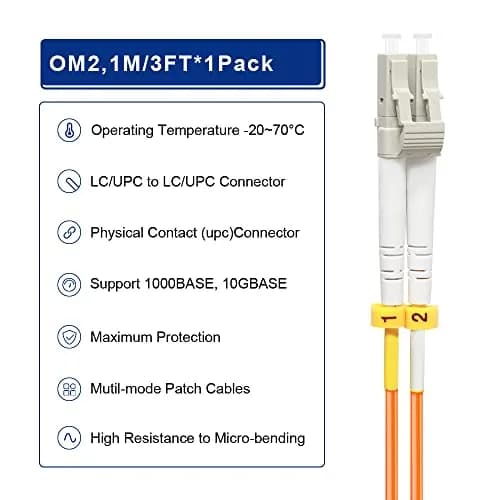 FLYPROFiber OM2 LC to LC Fiber Patch Cable 1M | Multimode 50/125um, Orange, 2.0mm LSZH (100-120c) thumbnail 5