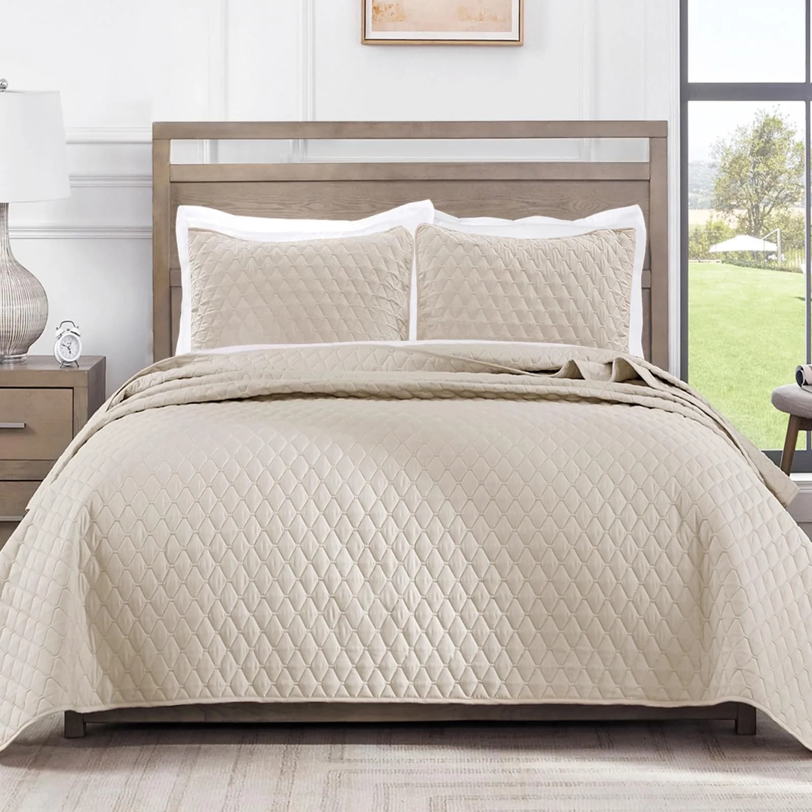 Exclusivo Mezcla Reversible Full Queen Quilt Bedding Set Beige Cream | Lightweight Breathable All-Season Bed Coverlet