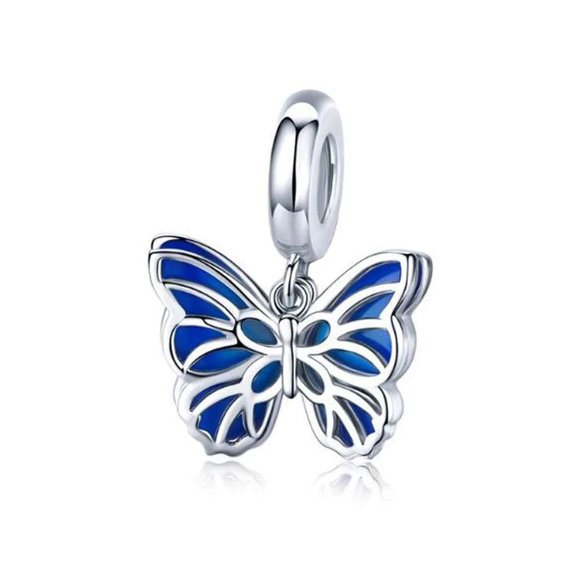 MEETCCY Butterfly Charm 21x12mm | Genuine 925 Sterling Silver Crystal Animal Charm for Bracelets & Necklaces — Blue Butterfly Pendant