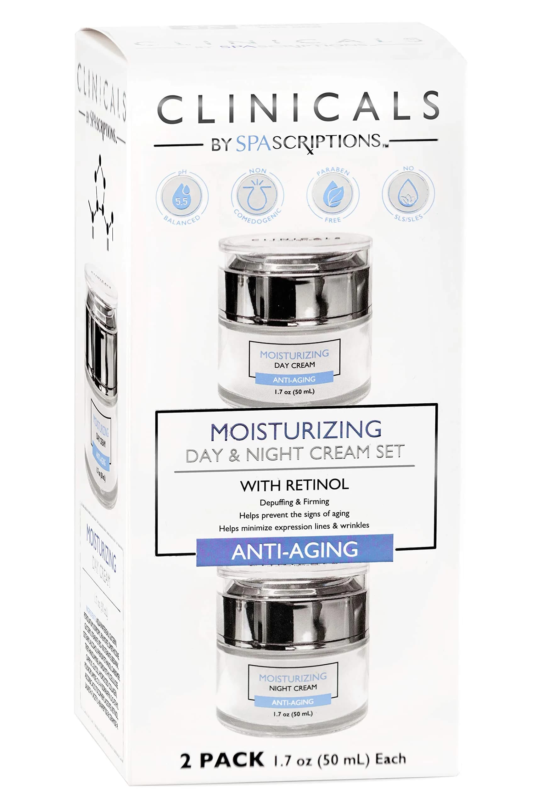 SpaScriptions Brightening Vitamin C Day & Night Cream Set - 2 Pack (1.7oz) | Collagen & Retinol for Radiant Skin — Retinol