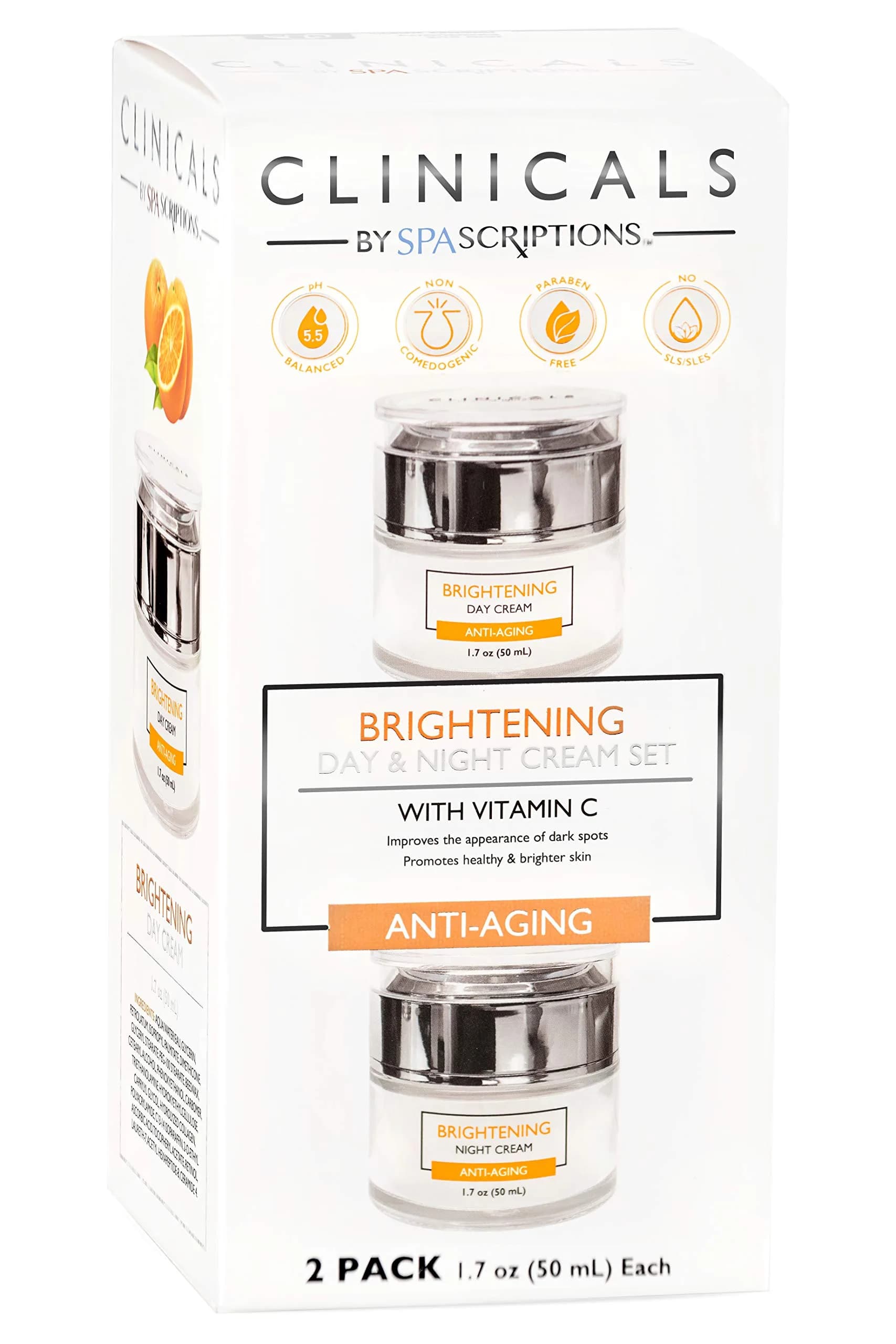 SpaScriptions Brightening Vitamin C Day & Night Cream Set - 2 Pack (1.7oz) | Collagen & Retinol for Radiant Skin - main product image
