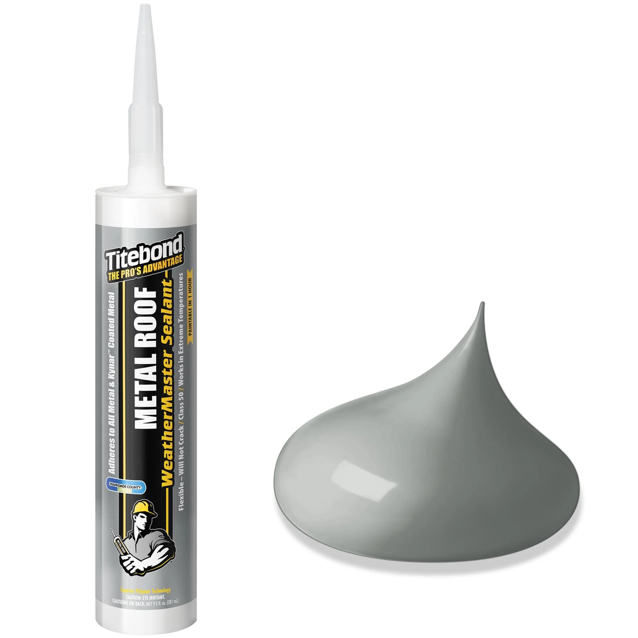 Titebond WeatherMaster Metal Roof Sealant Cartridge 286g (10.1 Fl Oz) Gray | Seals Against Water, Wind, Dust & Dirt — 281ml